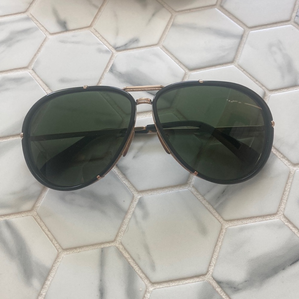Tom Ford aviator-style black plastic with gold metal back sunglasses